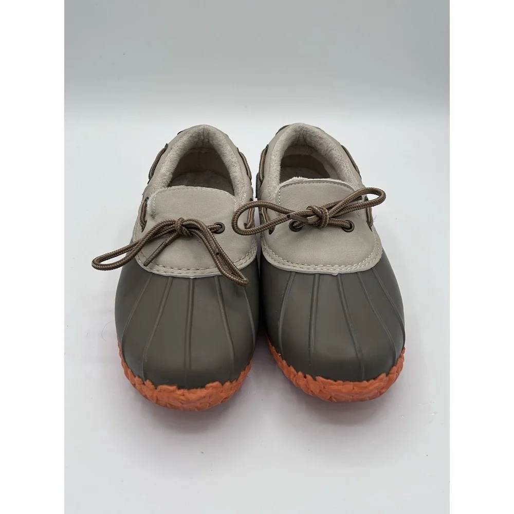 JBU Jambu Gwen Weather Ready Slip On Rubber Duck Shoes-Size 6.5-Gray/Orange/Fur